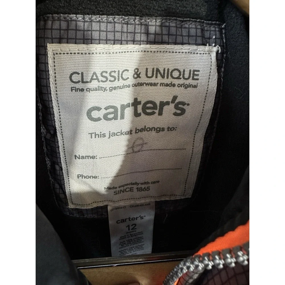 Carters Baby Puffer Jacket Coat Fleece Lining Hooded  Sz 12 months